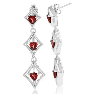 1.10 cttw Garnet Dangle Earrings .925 Sterling Silver With Rhodium 4 MM Trillion