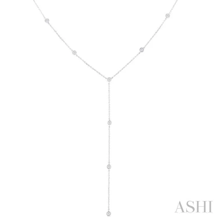 1/3 Ctw Bezel Set Round Cut Diamond Y-Shape Lariat Station Necklace in 14K White Gold