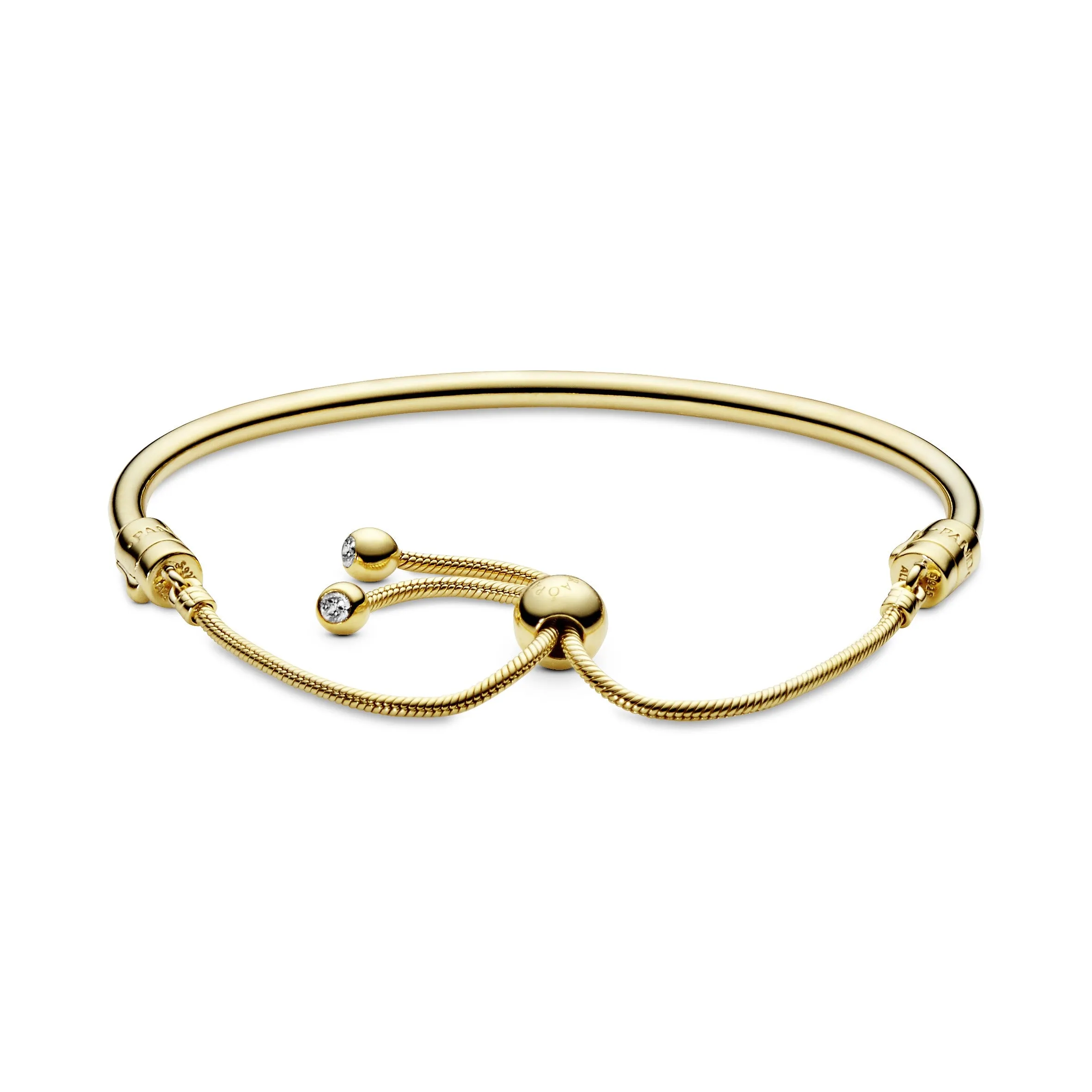 14k Gold Plated  bangle with clear cubic zirconia and sliding clasp