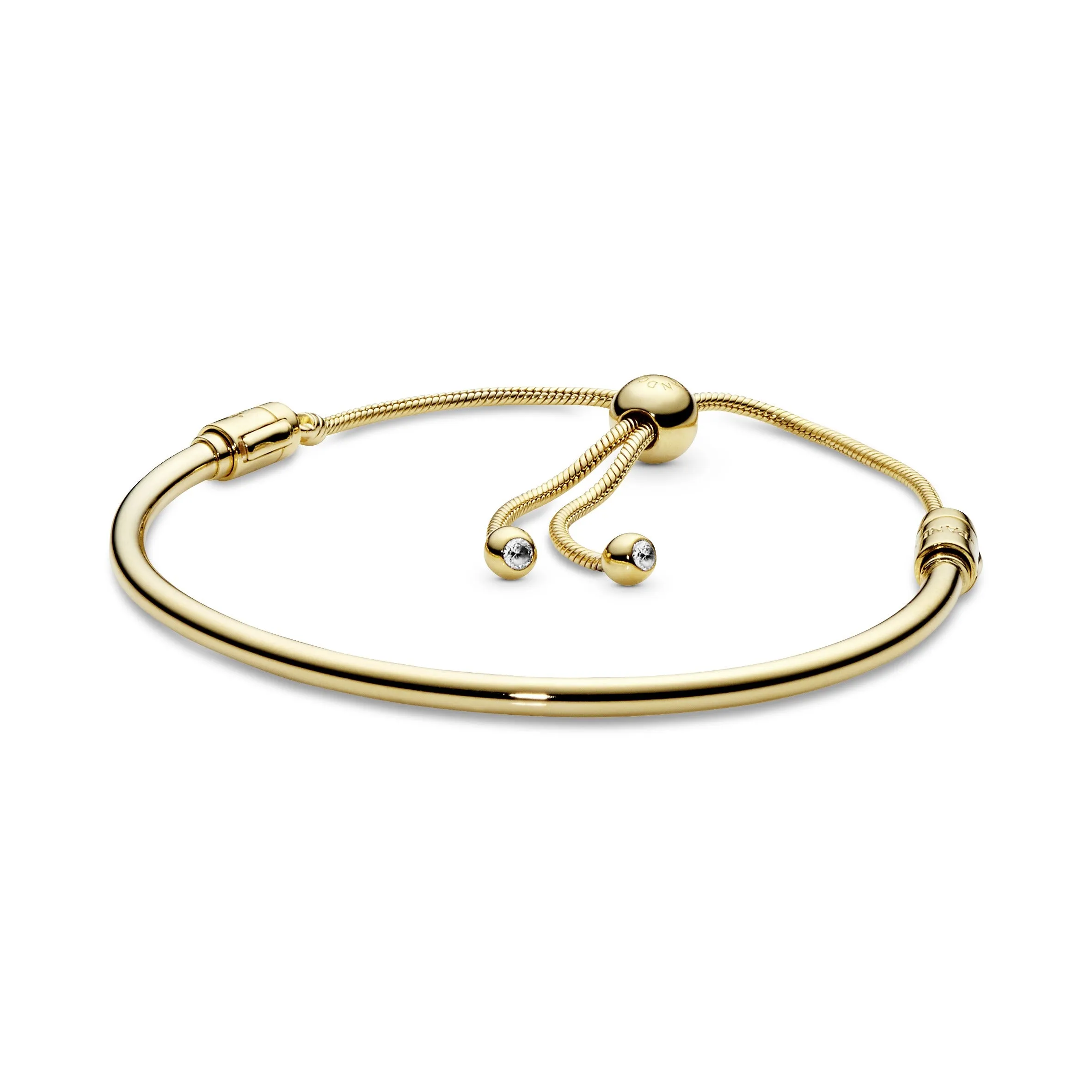 14k Gold Plated  bangle with clear cubic zirconia and sliding clasp