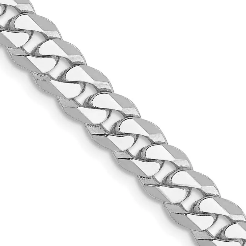 14K White Gold 5.75mm Flat Beveled Curb with Lobster Clasp Chain Necklace