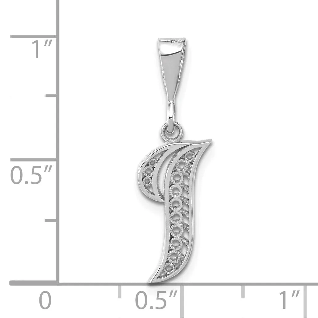 14K White GoldFancy Filigree Script Design Letter I Initial Pendant