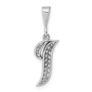 14K White GoldFancy Filigree Script Design Letter I Initial Pendant