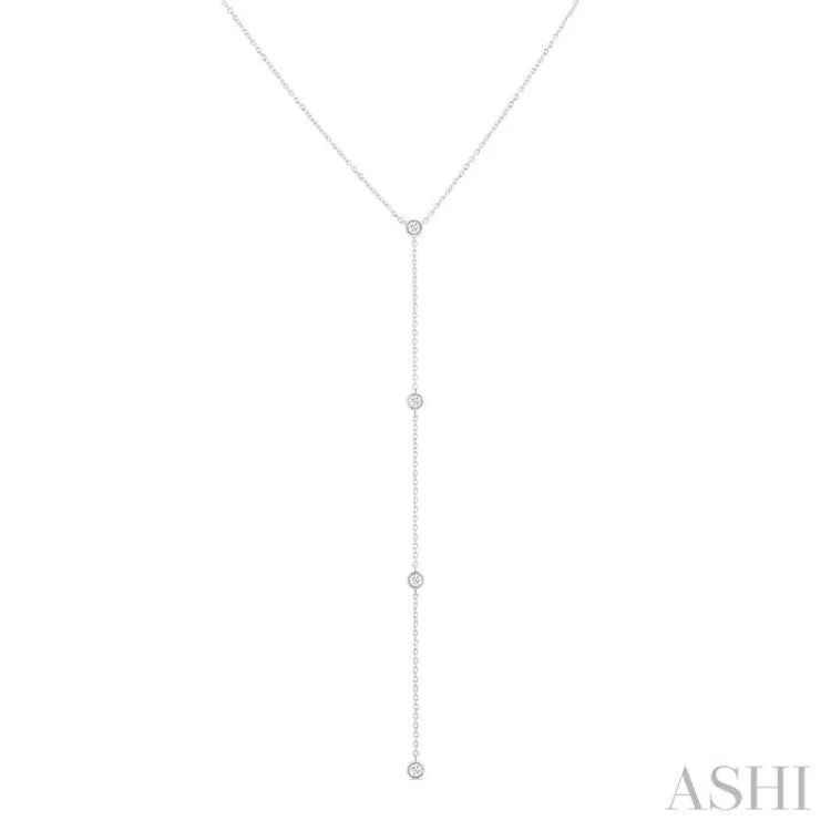 1/6 Ctw Bezel Set 4-Stone Round Cut Diamond Y-Shape Lariat Station Necklace in 14K White Gold