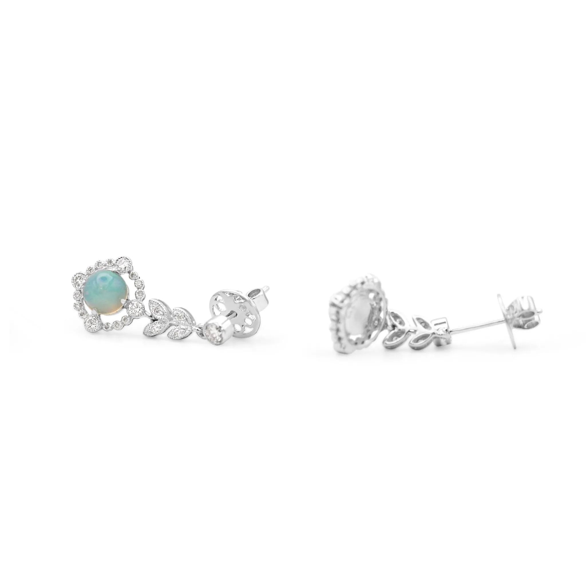 18ct White Gold Diamond & Opal Drop Earrings