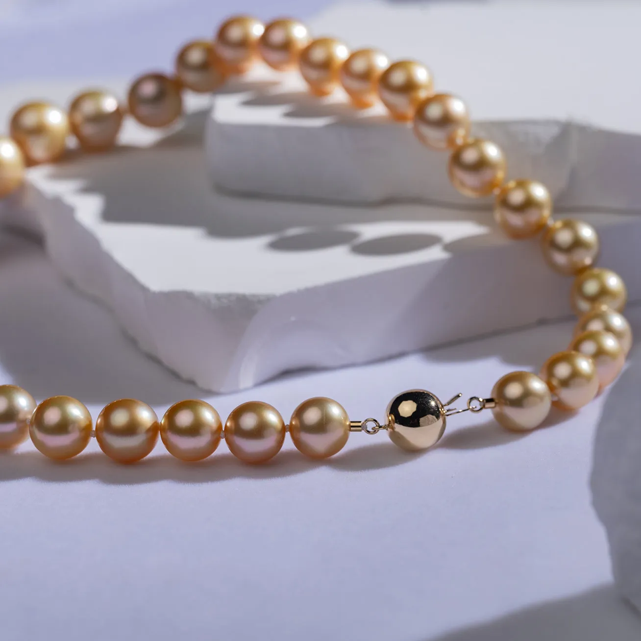 18k Aurora Moon Rainbow South Sea Golden Pearl Necklace KN00090