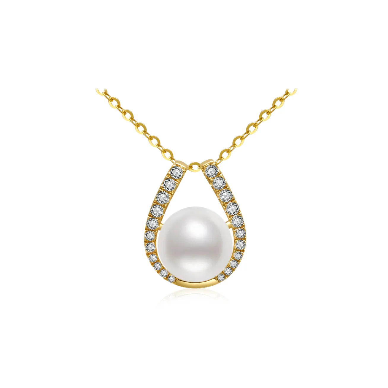 18K Solid Gold Diamond Hanadama Akoya Pearl Necklace KN00201