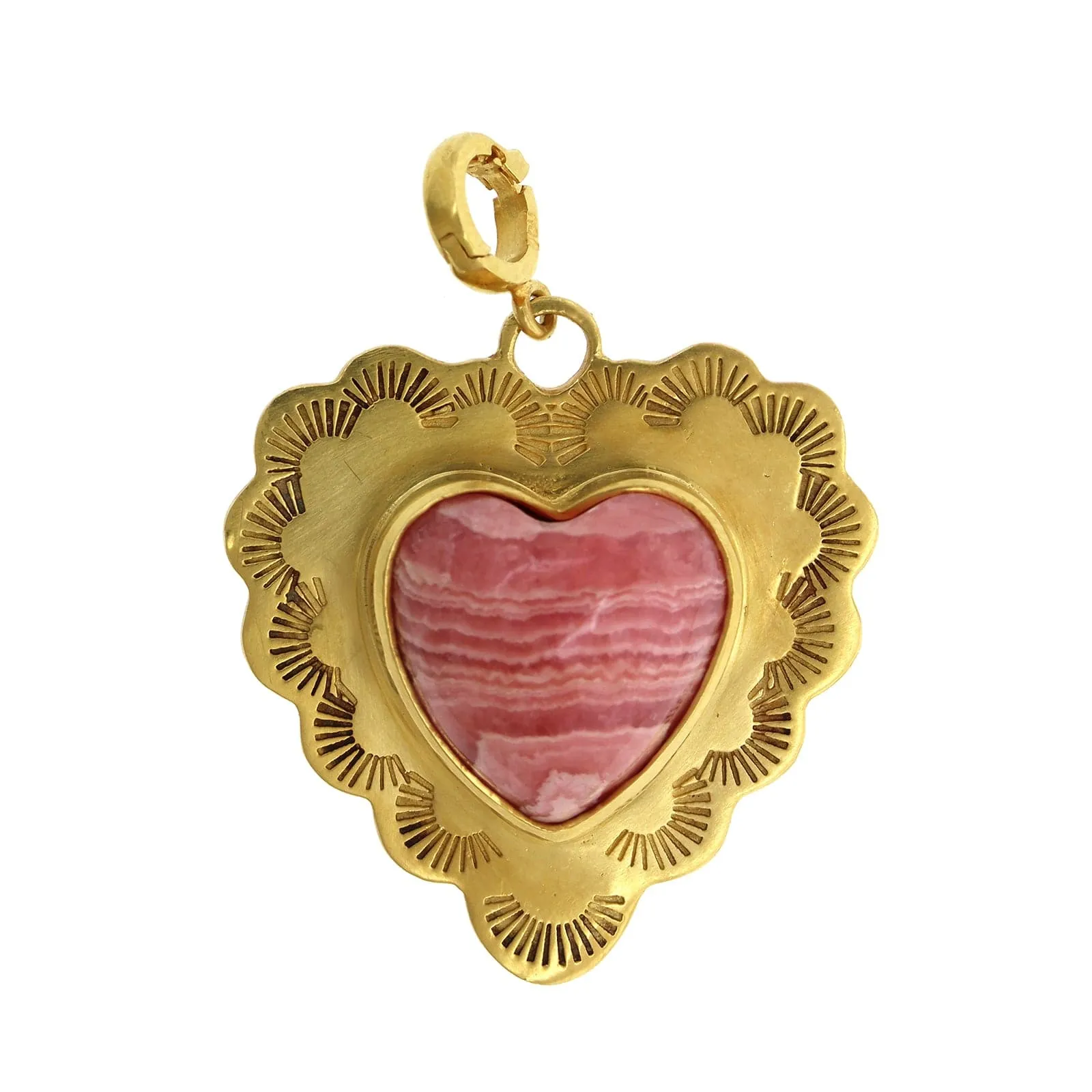 18K Yellow Gold Rhodochrosite Heart Pendant