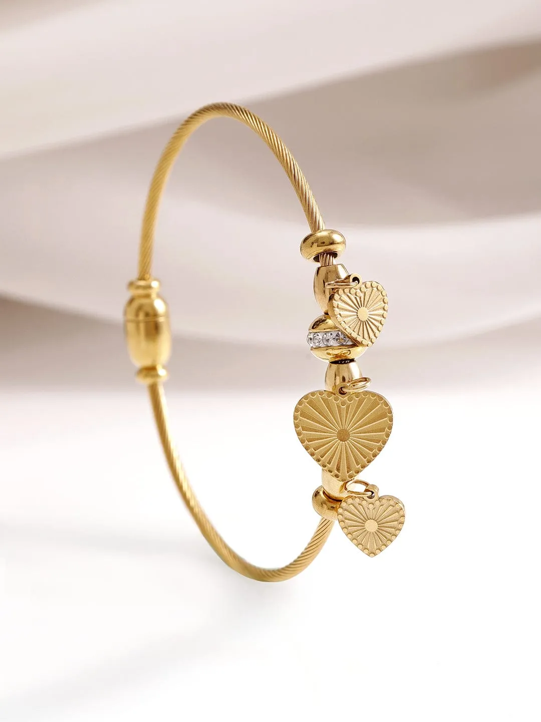 18KT Gold Plated Stainles Steel  Tarnish Free Waterproof Demi-Fine Kada Heart Bracelet