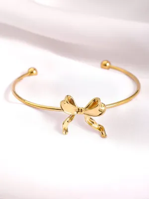 18KT Gold-Plated Stainless Steel Tarnish-Free Waterproof Bowknot Cuff Bracelet