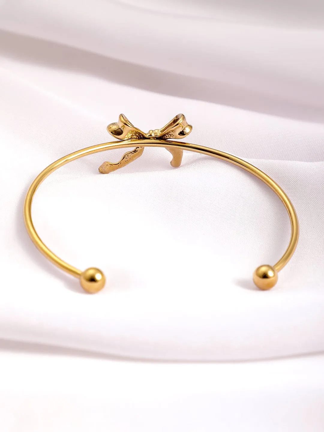 18KT Gold-Plated Stainless Steel Tarnish-Free Waterproof Bowknot Cuff Bracelet