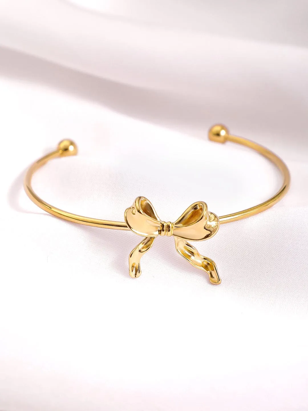 18KT Gold-Plated Stainless Steel Tarnish-Free Waterproof Bowknot Cuff Bracelet