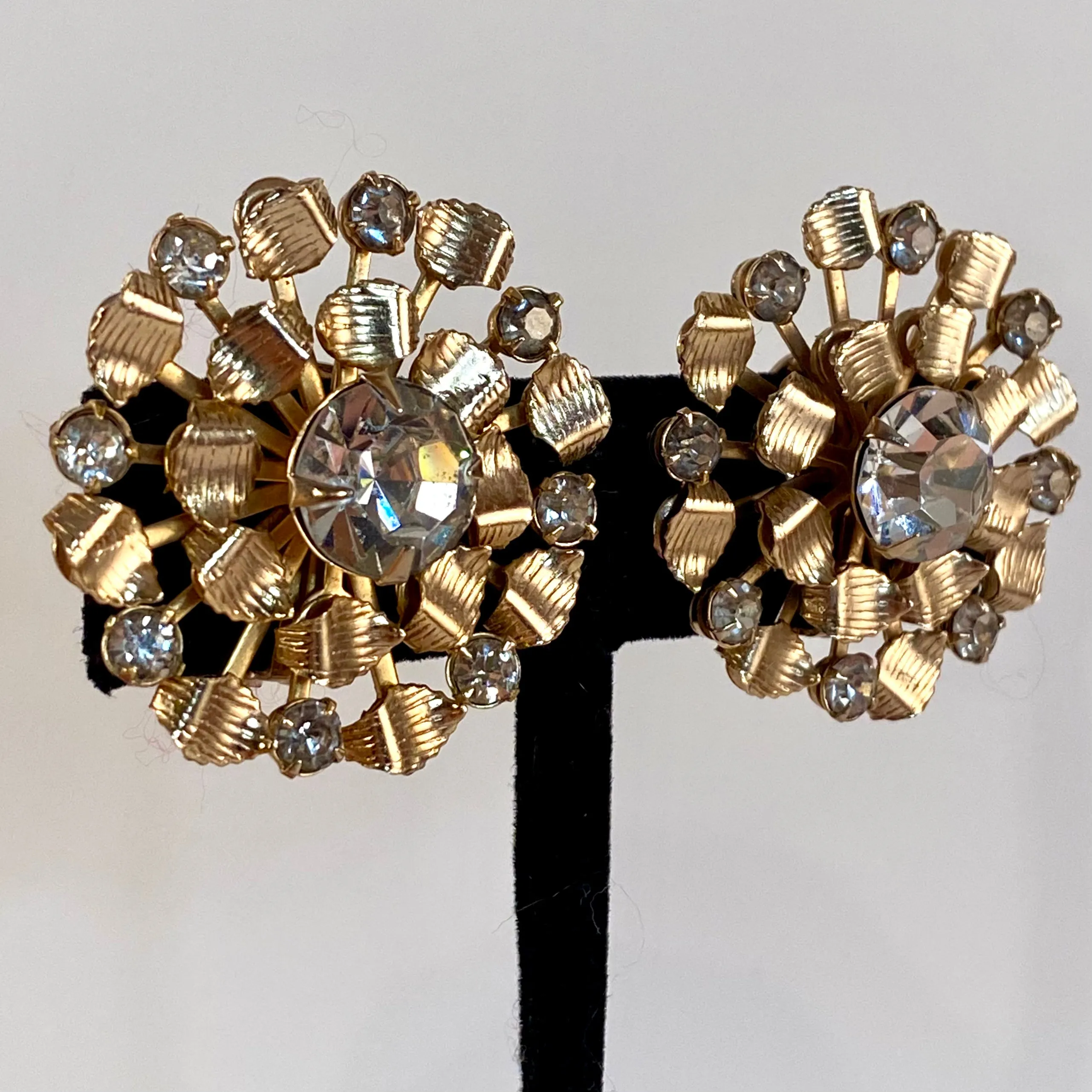 1960s Leru Rhinestone Flower Earrings