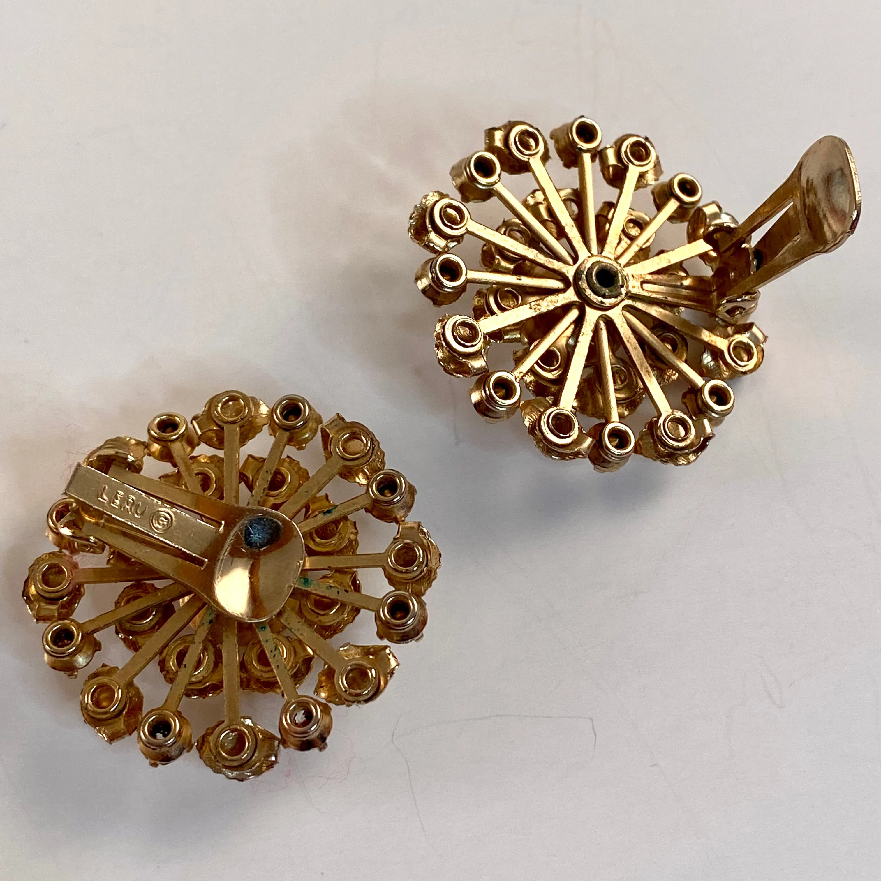 1960s Leru Rhinestone Flower Earrings