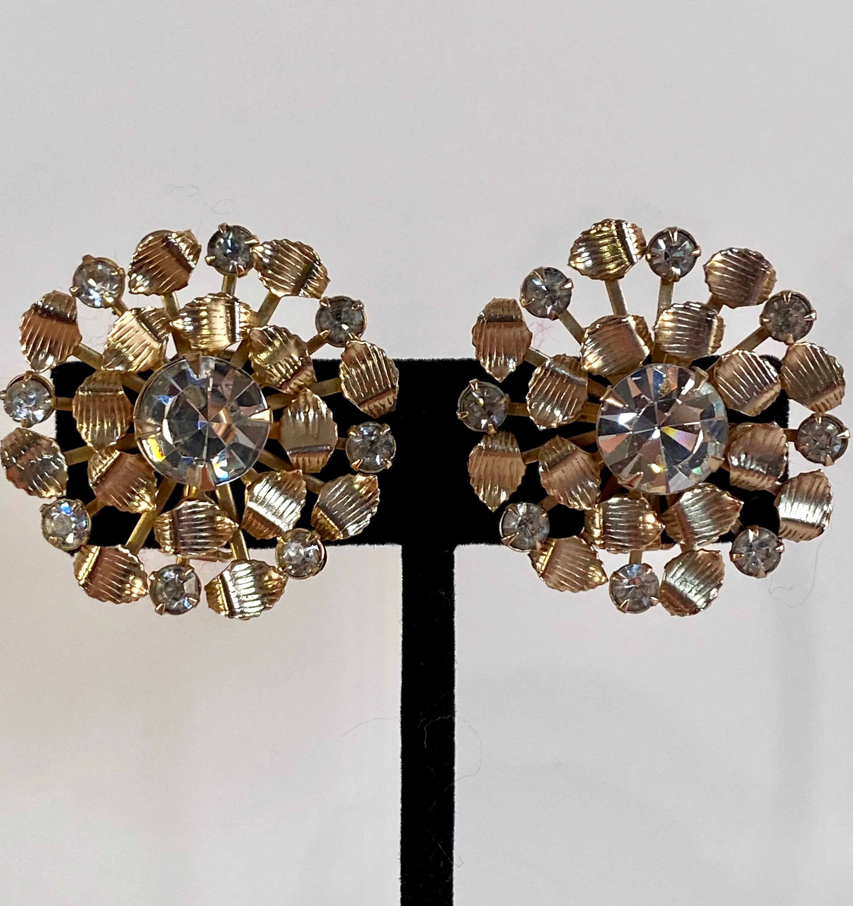 1960s Leru Rhinestone Flower Earrings