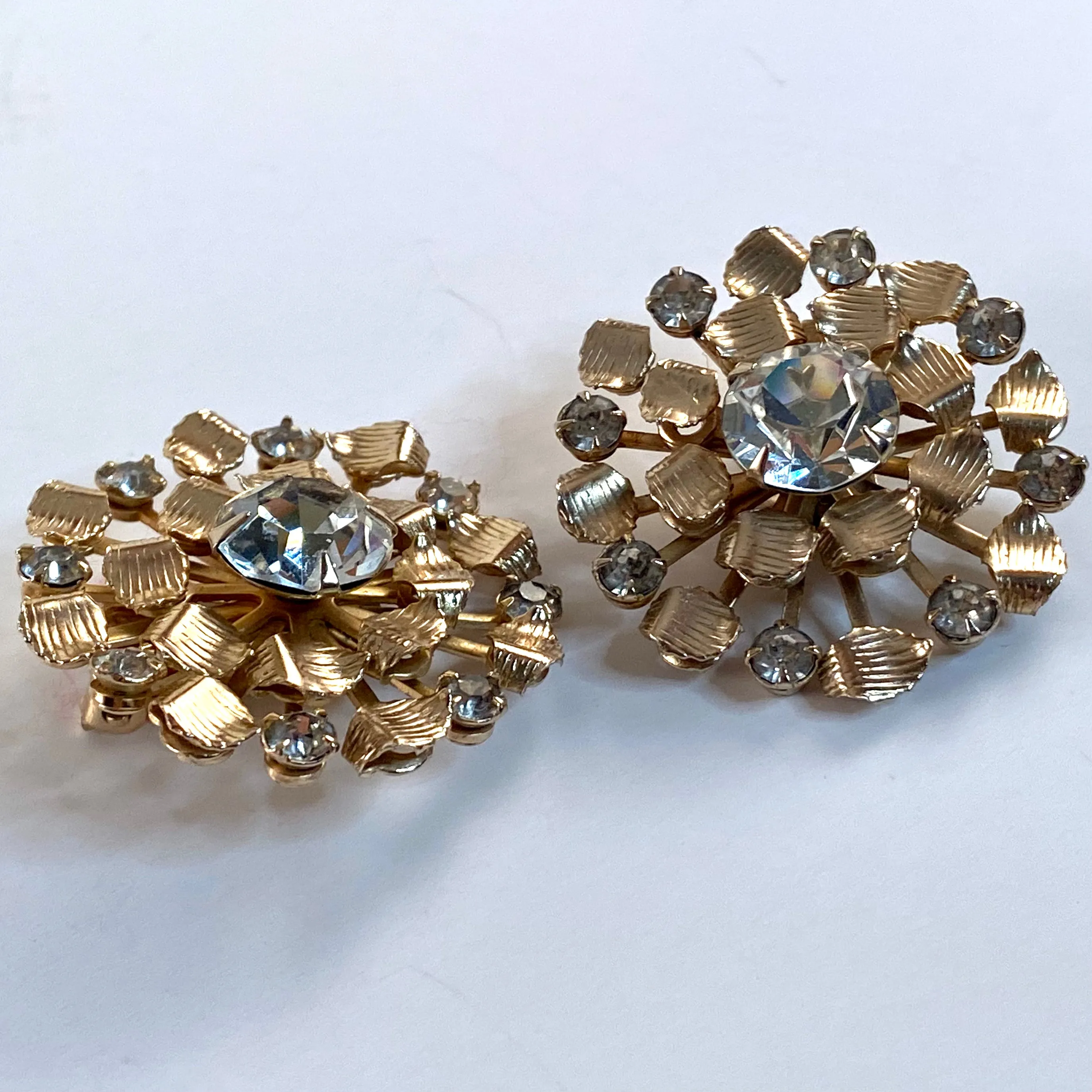 1960s Leru Rhinestone Flower Earrings