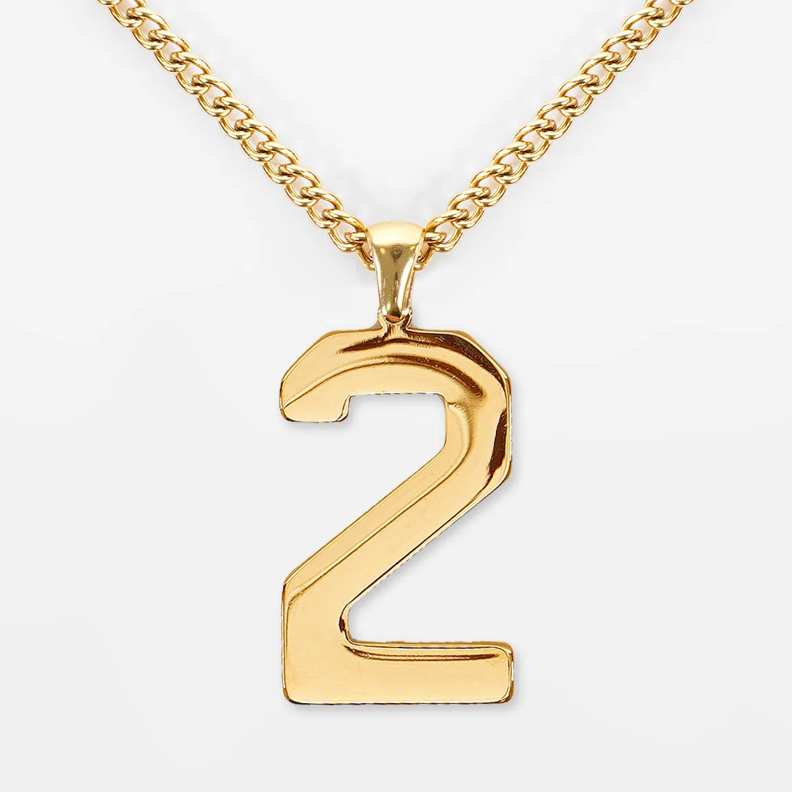 2 Number Pendant with Chain Necklace - Gold Plated Stainless Steel