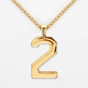 2 Number Pendant with Chain Necklace - Gold Plated Stainless Steel