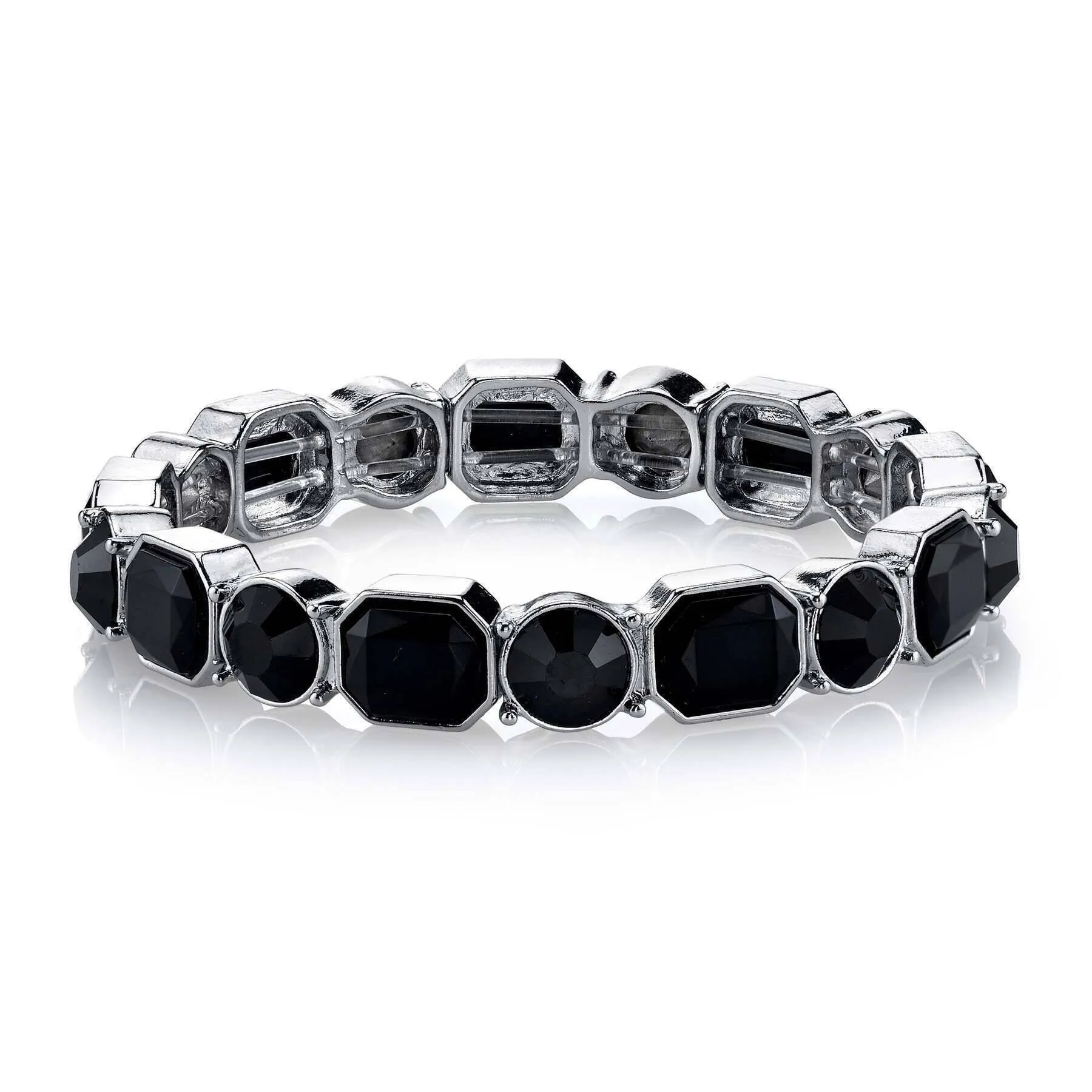 2028 Jewelry Octagon And Round Black Stone Stretch Bracelet