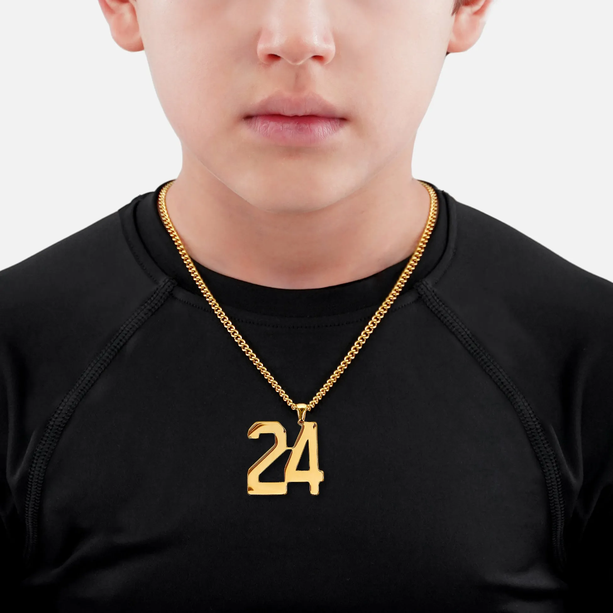 24 Number Pendant with Chain Kids Necklace - Gold Plated Stainless Steel