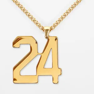 24 Number Pendant with Chain Kids Necklace - Gold Plated Stainless Steel