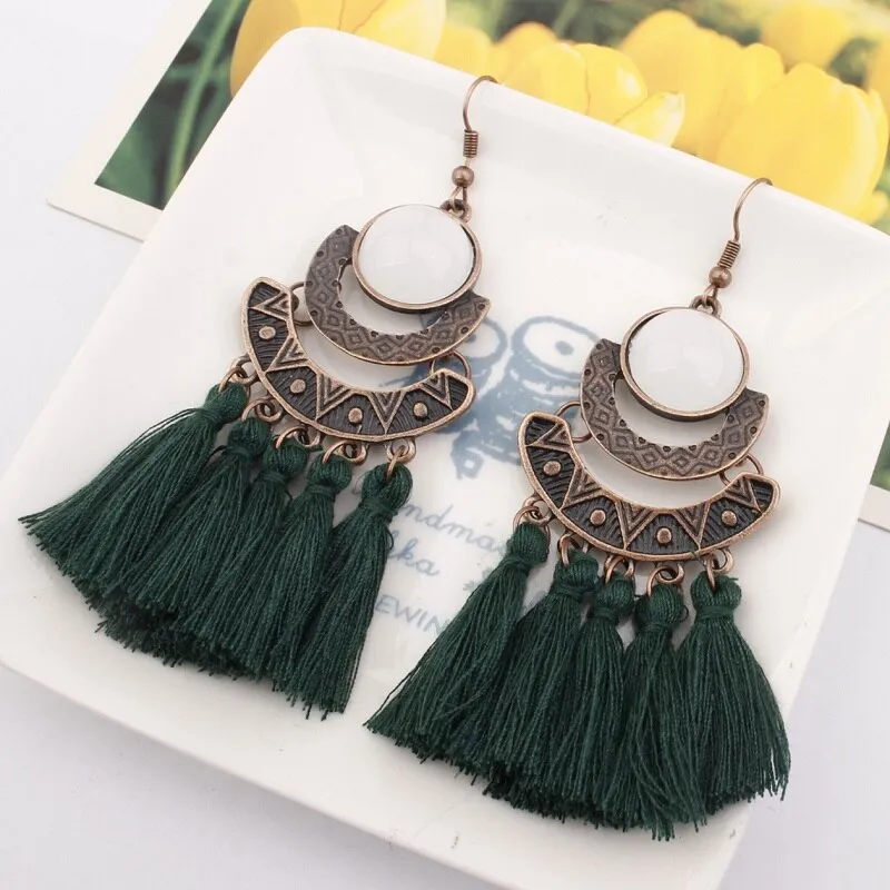 25 Colors Tassel Earrings  Women Long Fringe Drop Earrings Statement Bohemian Boho Hanging Dangle Earrings