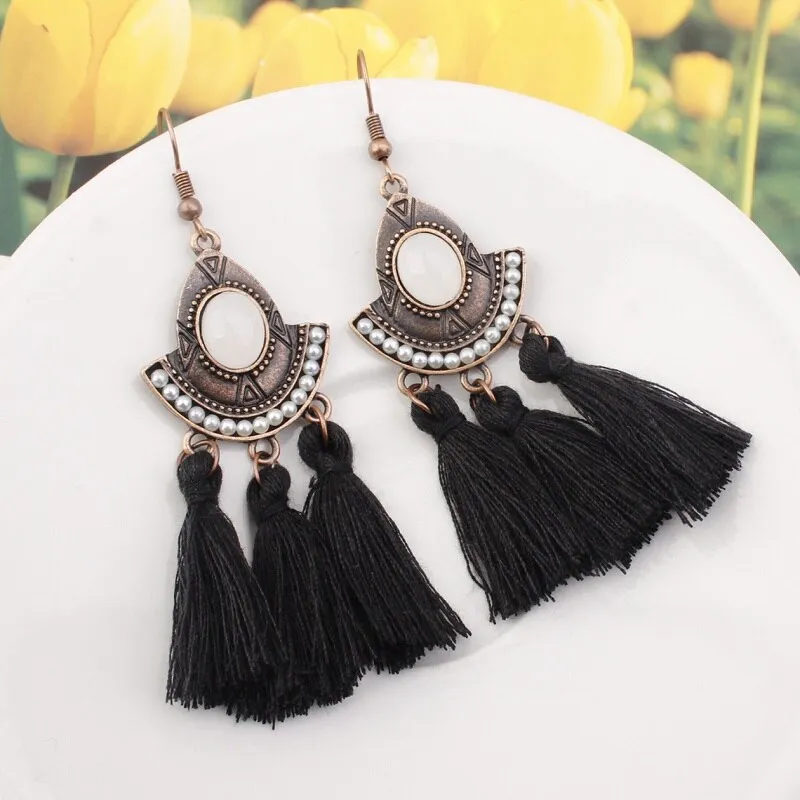 25 Colors Tassel Earrings  Women Long Fringe Drop Earrings Statement Bohemian Boho Hanging Dangle Earrings