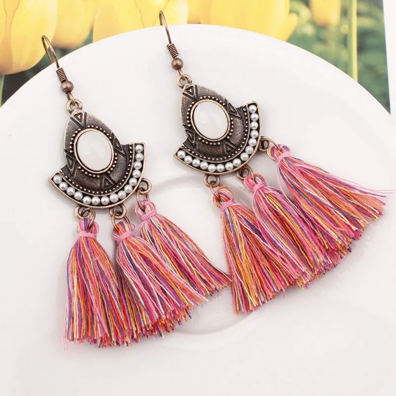 25 Colors Tassel Earrings  Women Long Fringe Drop Earrings Statement Bohemian Boho Hanging Dangle Earrings