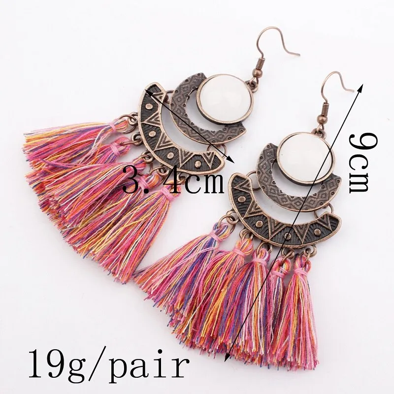 25 Colors Tassel Earrings  Women Long Fringe Drop Earrings Statement Bohemian Boho Hanging Dangle Earrings