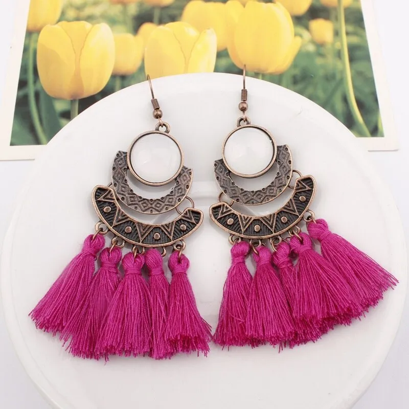 25 Colors Tassel Earrings  Women Long Fringe Drop Earrings Statement Bohemian Boho Hanging Dangle Earrings