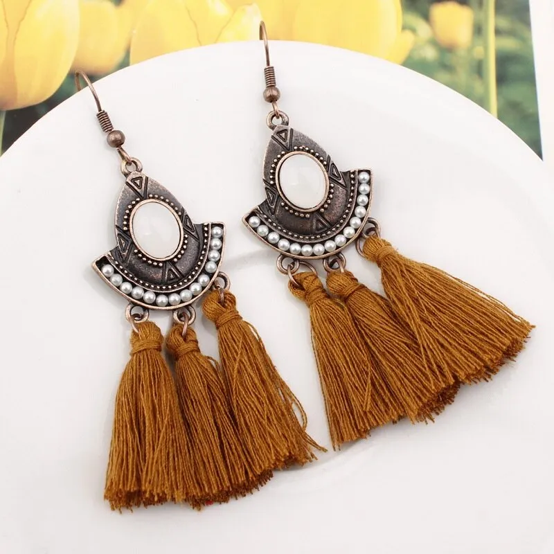 25 Colors Tassel Earrings  Women Long Fringe Drop Earrings Statement Bohemian Boho Hanging Dangle Earrings