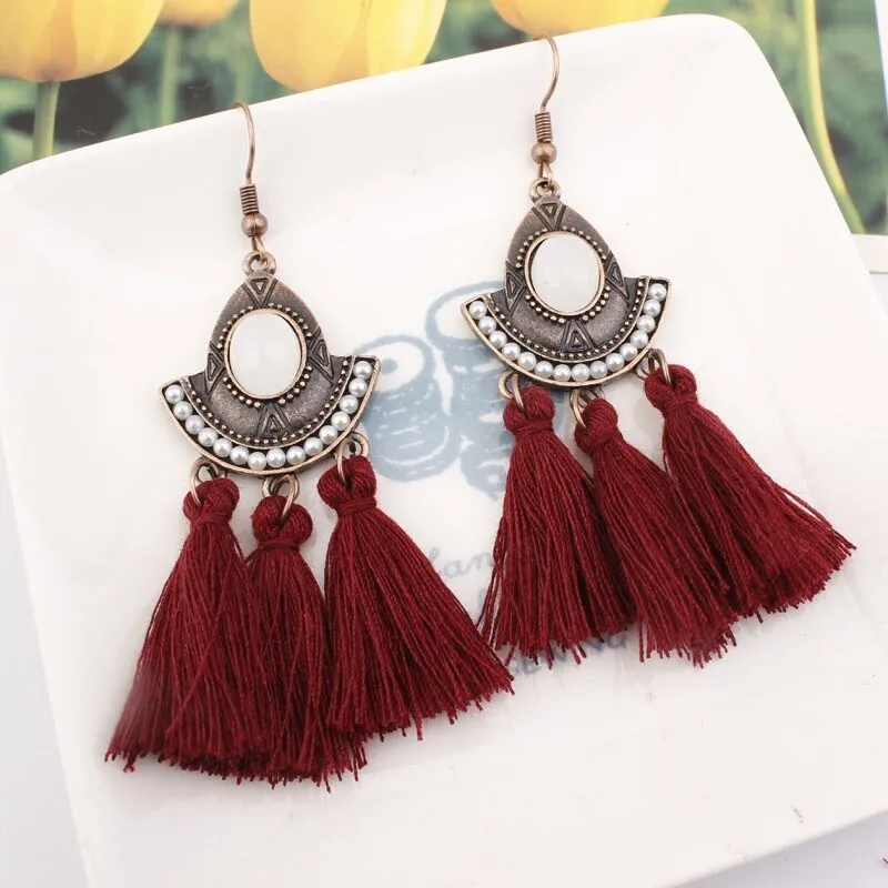 25 Colors Tassel Earrings  Women Long Fringe Drop Earrings Statement Bohemian Boho Hanging Dangle Earrings