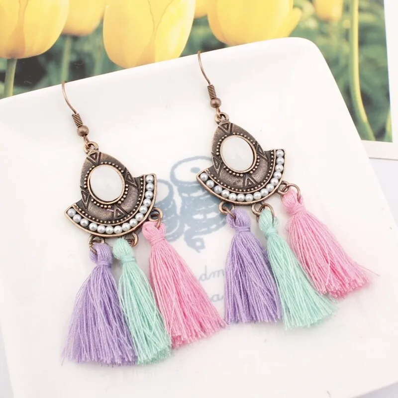 25 Colors Tassel Earrings  Women Long Fringe Drop Earrings Statement Bohemian Boho Hanging Dangle Earrings