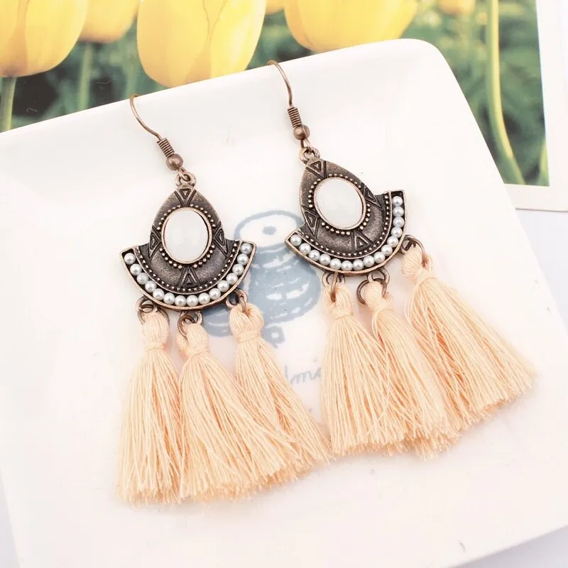 25 Colors Tassel Earrings  Women Long Fringe Drop Earrings Statement Bohemian Boho Hanging Dangle Earrings