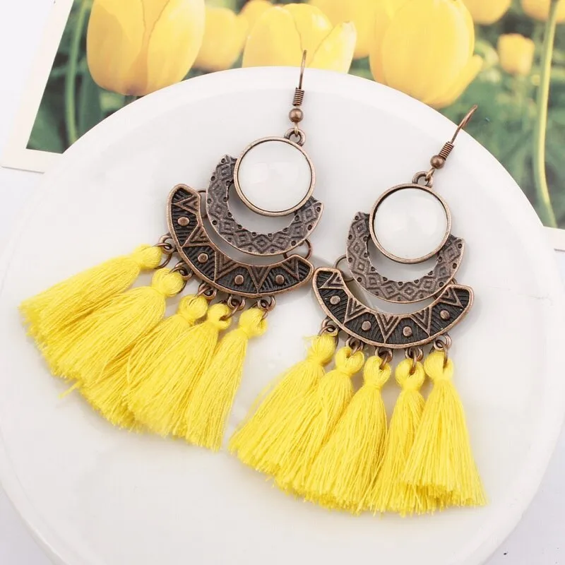 25 Colors Tassel Earrings  Women Long Fringe Drop Earrings Statement Bohemian Boho Hanging Dangle Earrings