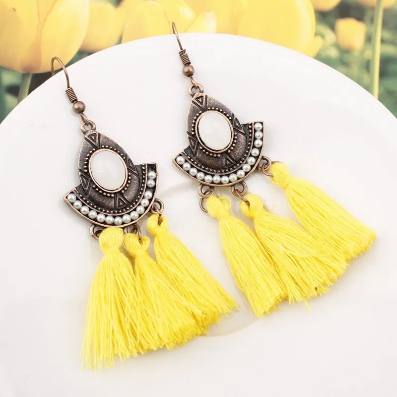 25 Colors Tassel Earrings  Women Long Fringe Drop Earrings Statement Bohemian Boho Hanging Dangle Earrings