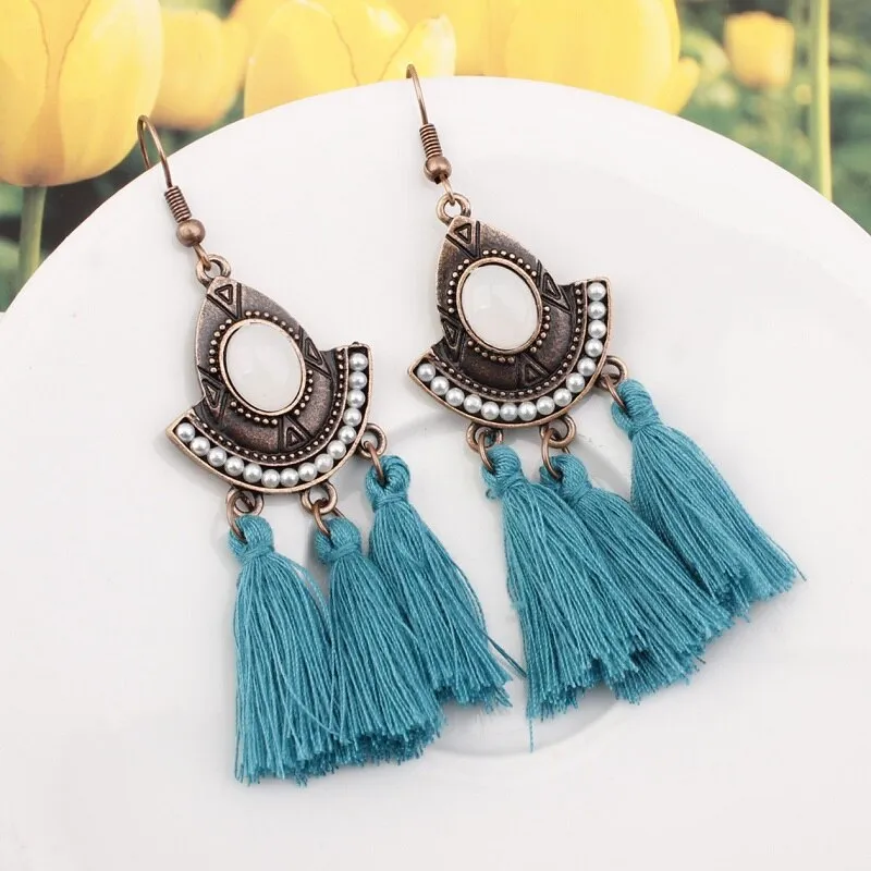 25 Colors Tassel Earrings  Women Long Fringe Drop Earrings Statement Bohemian Boho Hanging Dangle Earrings