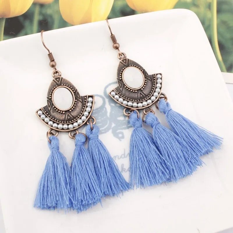 25 Colors Tassel Earrings  Women Long Fringe Drop Earrings Statement Bohemian Boho Hanging Dangle Earrings