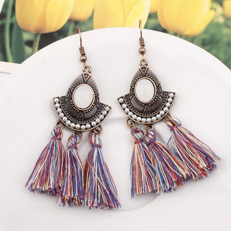 25 Colors Tassel Earrings  Women Long Fringe Drop Earrings Statement Bohemian Boho Hanging Dangle Earrings