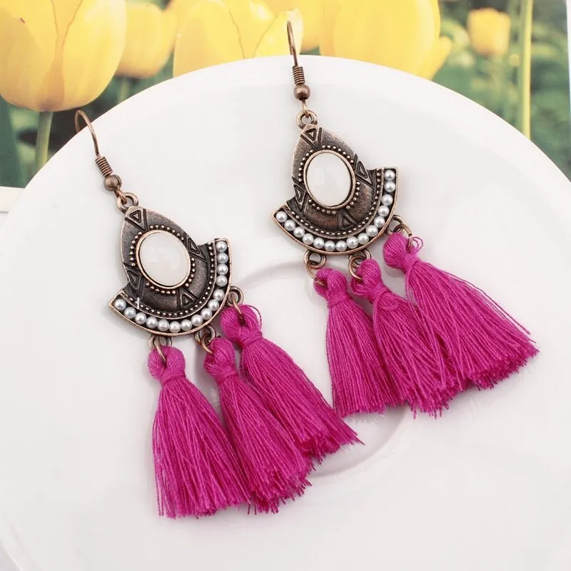 25 Colors Tassel Earrings  Women Long Fringe Drop Earrings Statement Bohemian Boho Hanging Dangle Earrings