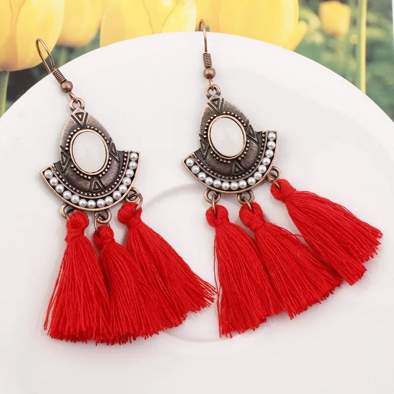 25 Colors Tassel Earrings  Women Long Fringe Drop Earrings Statement Bohemian Boho Hanging Dangle Earrings