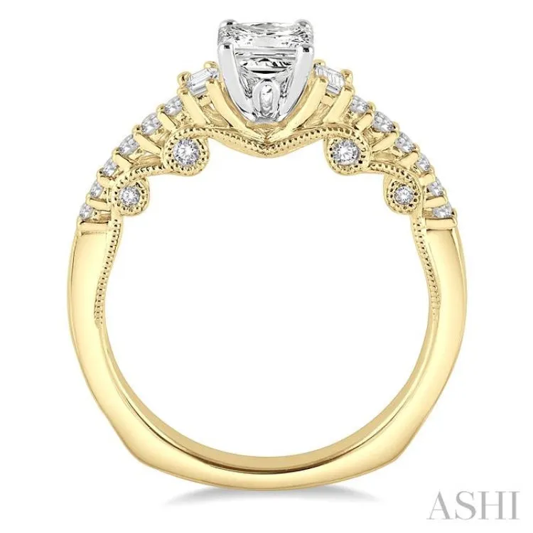 3/4 Ctw Diamond Engagement Ring with 3/8 Ct Princess Cut Center Stone in 14K Yellow and White Gold