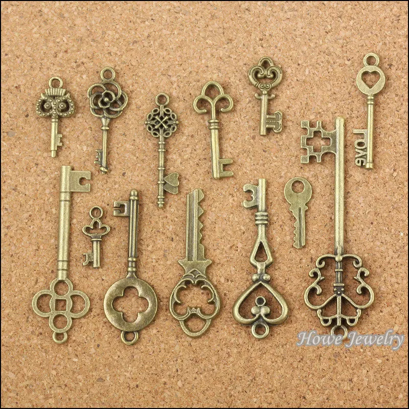 39 pcs Vintage Charms Mixed Keys Pendant Antique bronze Fit Bracelets Necklace Metal Jewelry