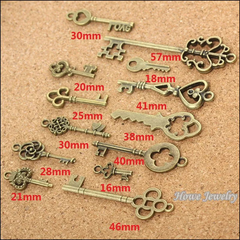 39 pcs Vintage Charms Mixed Keys Pendant Antique bronze Fit Bracelets Necklace Metal Jewelry