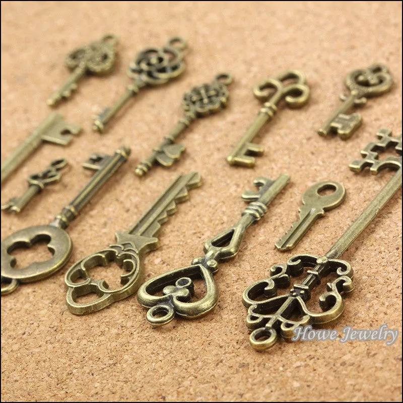 39 pcs Vintage Charms Mixed Keys Pendant Antique bronze Fit Bracelets Necklace Metal Jewelry