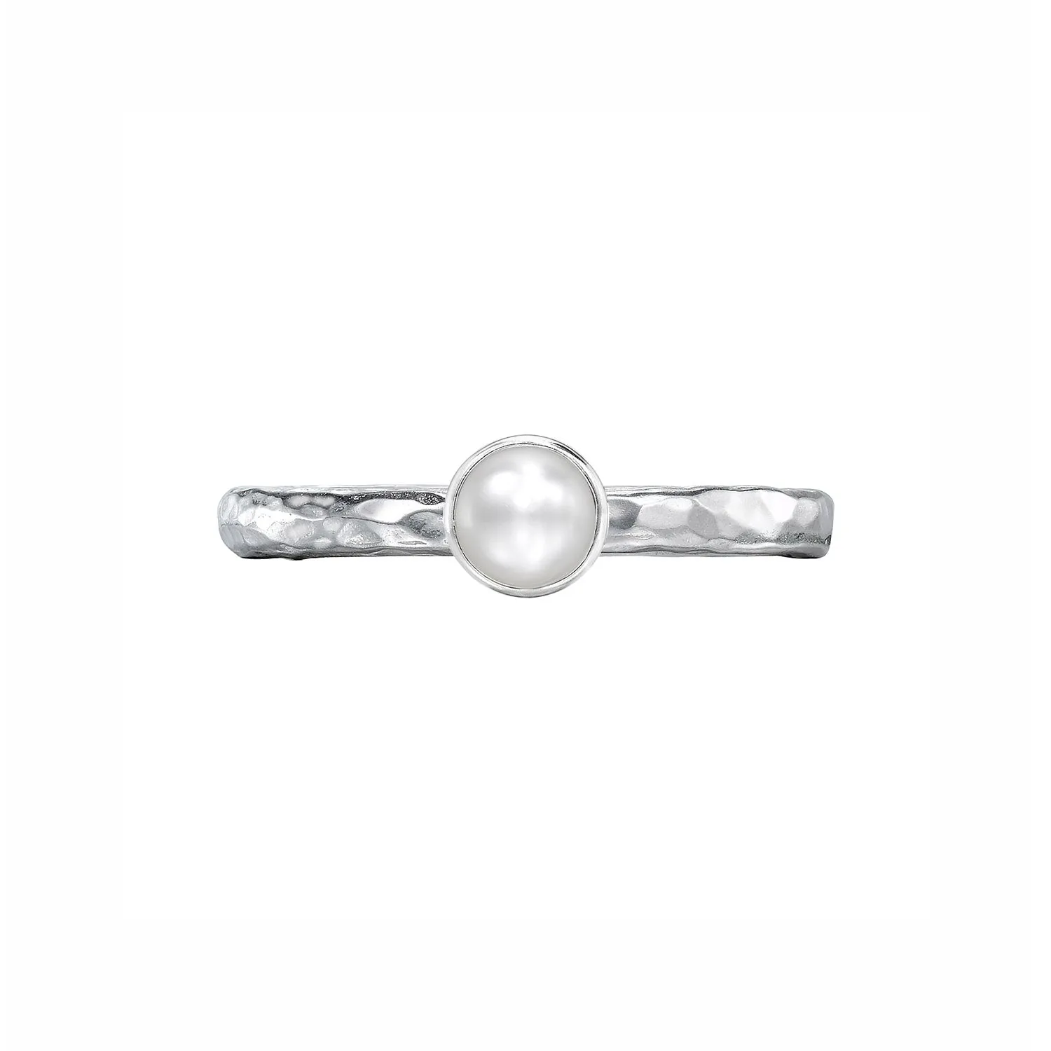 4mm White Pearl Hammered Twinkle Ring