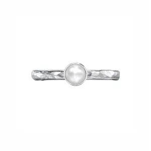 4mm White Pearl Hammered Twinkle Ring