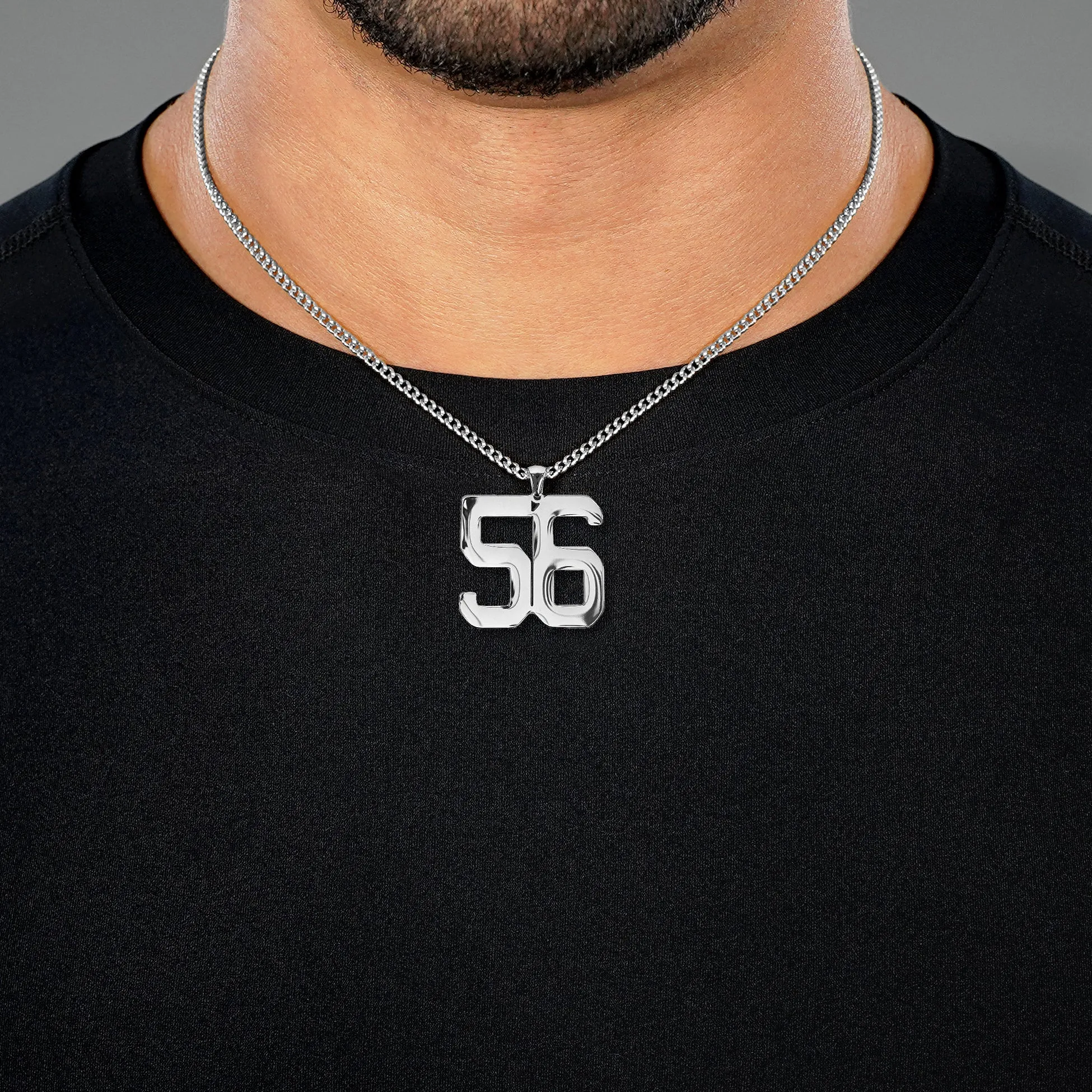 56 Number Pendant with Chain Necklace - Stainless Steel