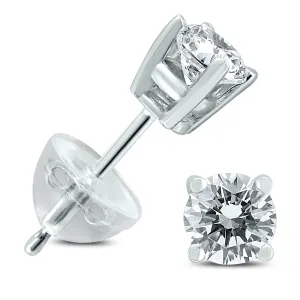 .65Ctw Round Diamond Solitaire Stud Earrings In 14K White Gold With Silicon Backs