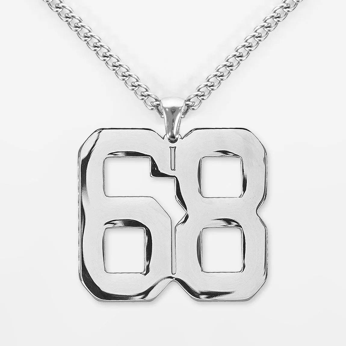 68 Number Pendant with Chain Necklace - Stainless Steel